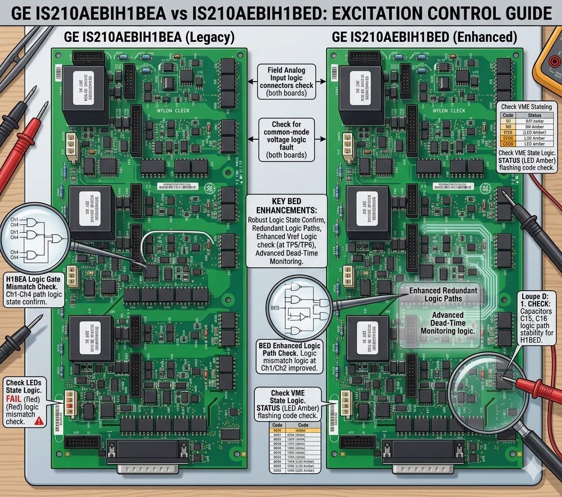 GE IS210AEBIH1BEA vs H1BED Excitation Control Guide